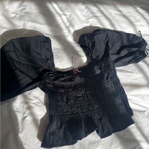 STAUD Black Puff Sleeve Top